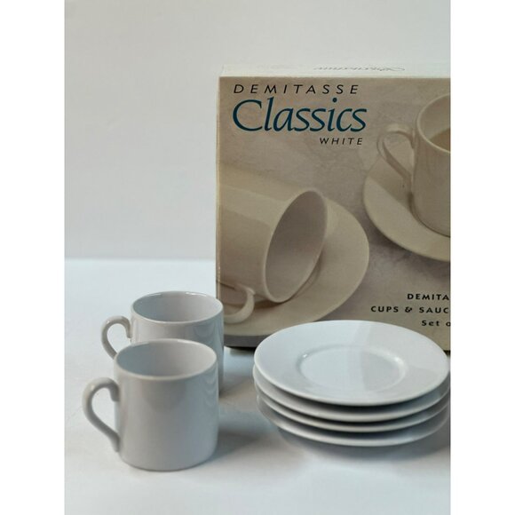 VTG Signature Housewares Demitasse Classic White Stoneware Cup & Saucer Set of 4 - Picture 2 of 8